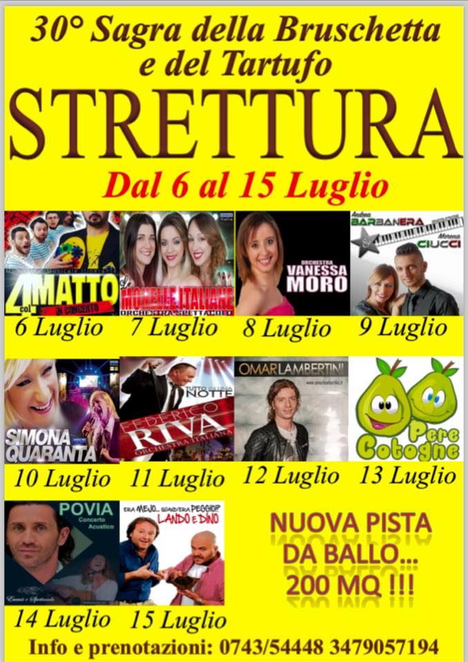 Programma Sagra della Bruschetta e del Tartufo 2018 di Strettura di Spoleto (Perugia, Umbria)