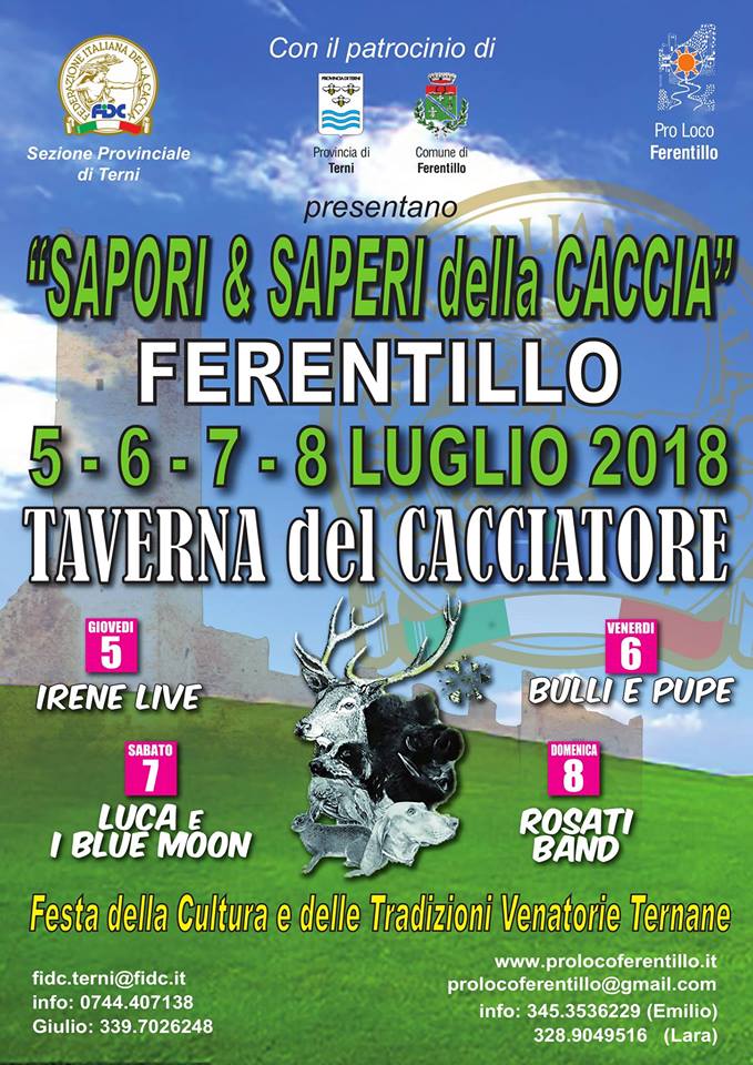 Locandina Festa del Cacciatore - Sapori & Saperi della Caccia di Ferentillo (Terni, Umbria, bassa Valnerina) 2018